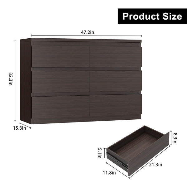 6-Drawer Wood Dresser with Deep Storage