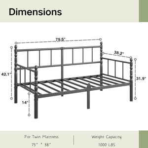 Twin Metal Daybed Frame with Steel Slats