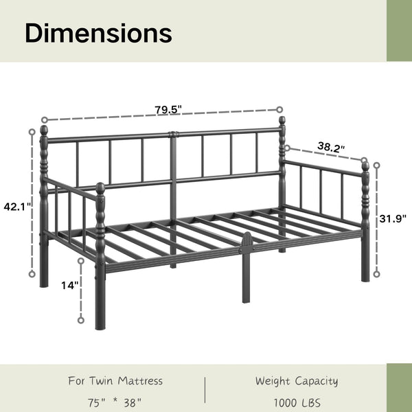 Twin Metal Daybed Frame with Steel Slats