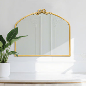 Vintage Arched Bow Wall Mirror – Gold Metal Frame