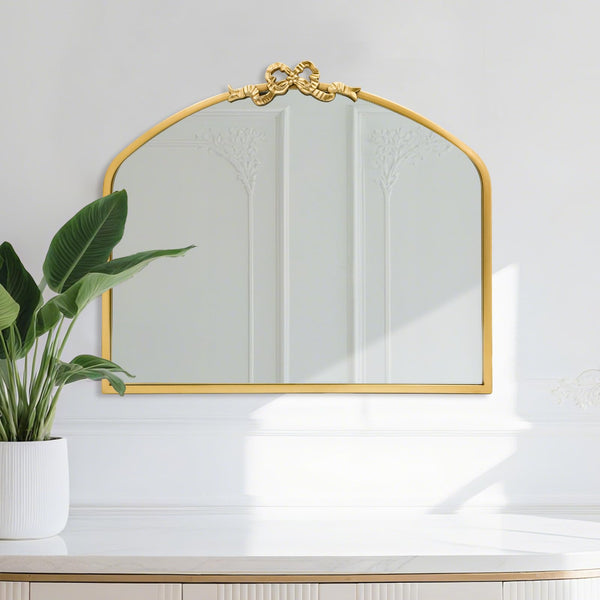 Vintage Arched Bow Wall Mirror – Gold Metal Frame