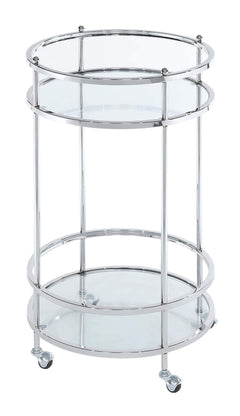 2-Tier Round Glass Bar Cart with Wheels