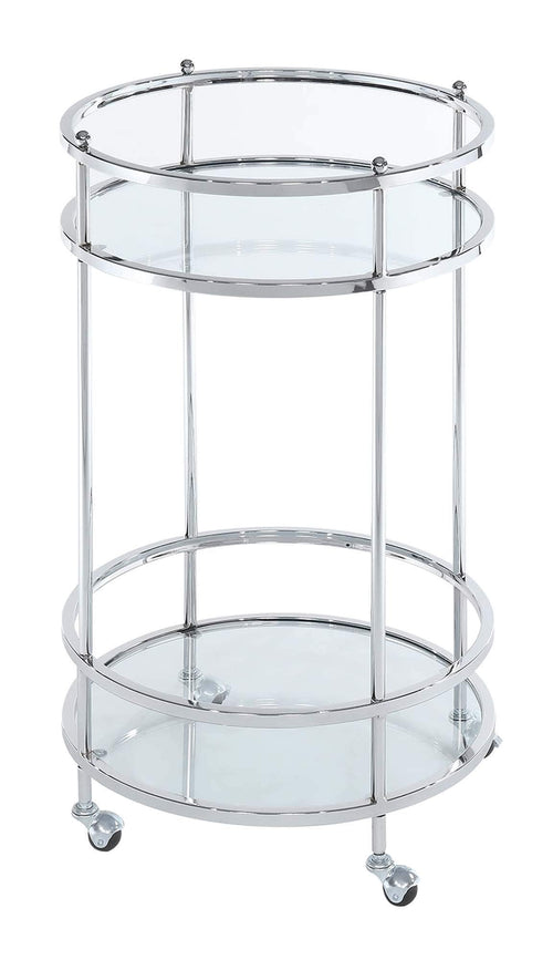 2-Tier Round Glass Bar Cart with Wheels