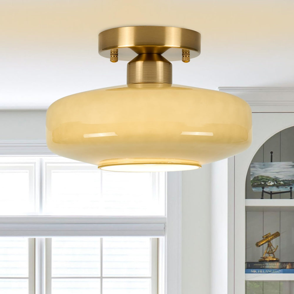 Semi Flush Mount Ceiling Light – Olive Green Milk Glass Shade