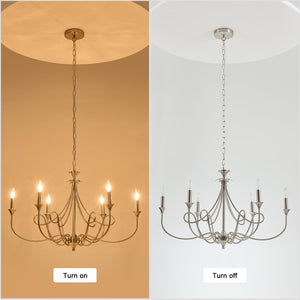 6-Light Modern Candle Chandelier – Brushed Nickel, Black & Brass