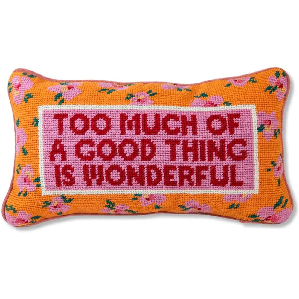 Coral Needlepoint Throw Pillow – Wool Embroidered Accent Pillow 8" x 14"