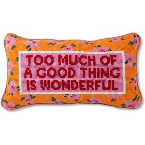 Coral Needlepoint Throw Pillow – Wool Embroidered Accent Pillow 8" x 14"