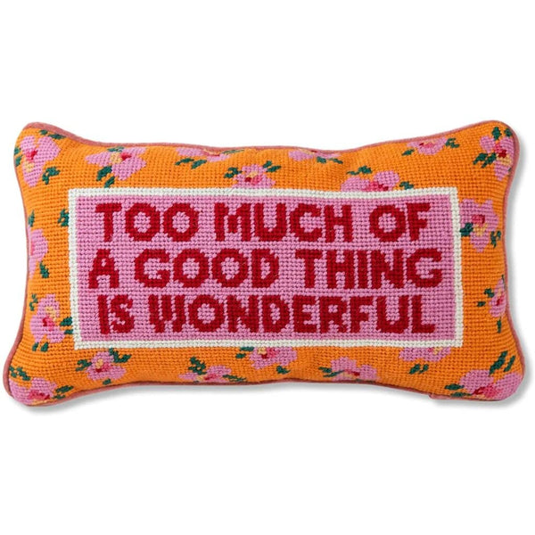 Coral Needlepoint Throw Pillow – Wool Embroidered Accent Pillow 8" x 14"
