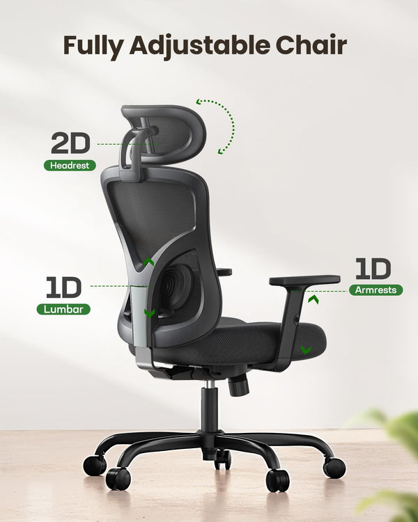 Ergonomic Office Chair with Lumbar Support & Adjustable Headrest