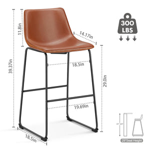 Counter Height Bar Stools Set of 2 – Faux Leather, Metal Frame, 30 Inch Seat Height