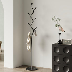 Freestanding Tree Branch Coat Rack with Marble Base & 6 Hooks