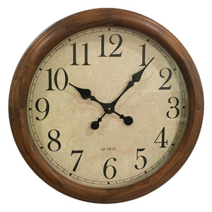 24-Inch Wood Silent Wall Clock – Large Decorative Non-Ticking Battery Operated
