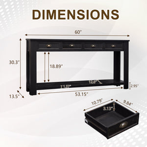 60" Console Table with 4 Drawers & Open Shelf