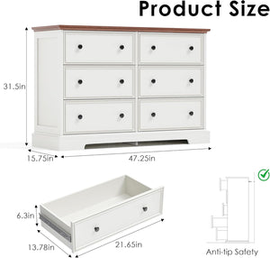 6-Drawer Dresser with Anti-Tip Kit – White Bedroom Chest