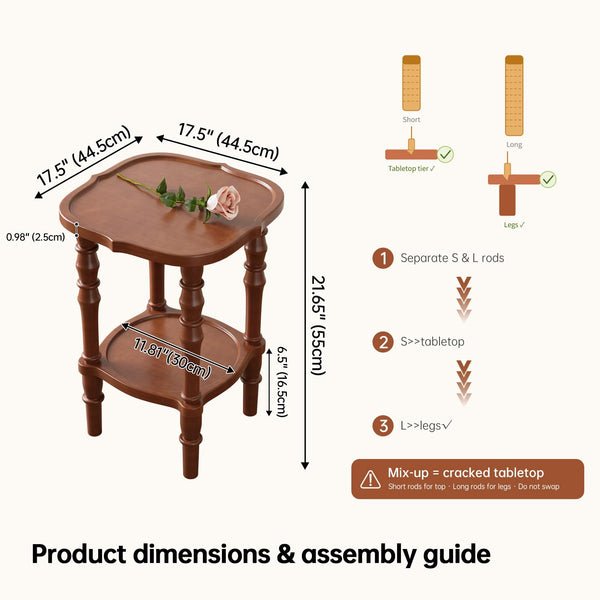 2-Tier Round Solid Wood Side Table