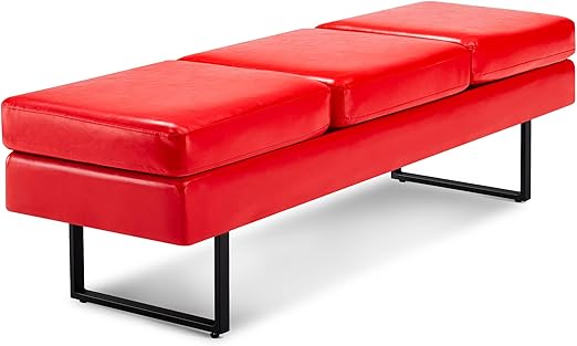 59.5" Faux Leather Waiting Room Bench with Metal Frame