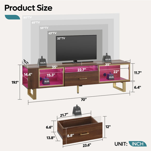 70-Inch LED TV Stand with Storage Drawer – Walnut