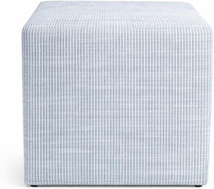 19" Square Upholstered Cube Ottoman – Wood Frame, Plaid Fabric