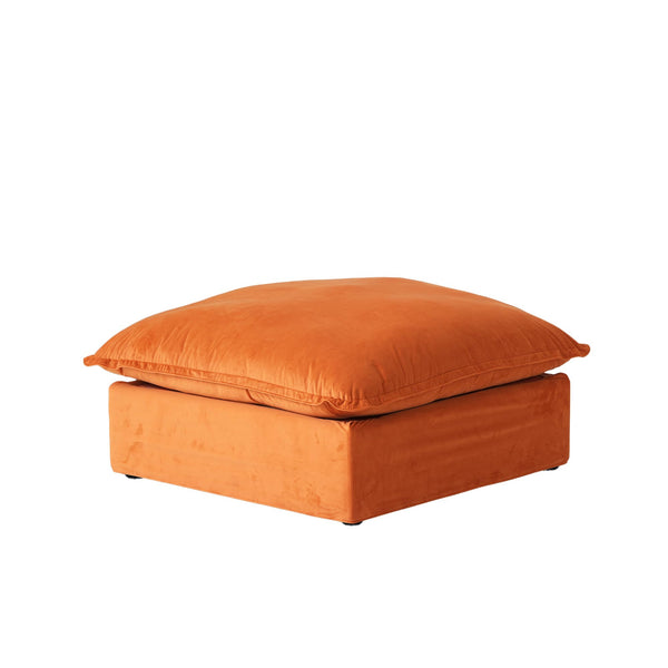 Square Ottoman Footstool with Removable Cover – Hemp Velvet, Orange