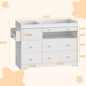Kids Dresser with 6 Drawers & Open Shelf