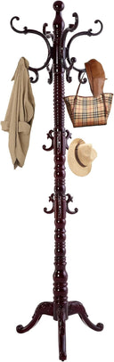 Freestanding Wooden Coat Rack with 14 Hooks