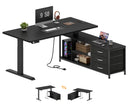 L-Shaped Electric Standing Desk with Drawers & Shelves