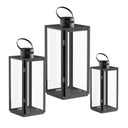 Black Glass & Stainless Steel Candle Lantern Set of 3