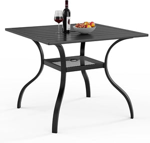 Outdoor Metal Rectangular Patio Dining Table with Umbrella Hole