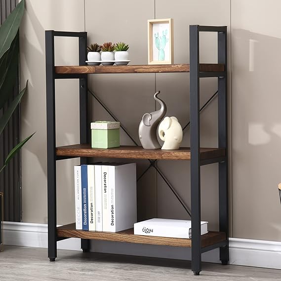 Industrial Wood & Metal Bookshelf – Multi-Tier Etagere Bookcase