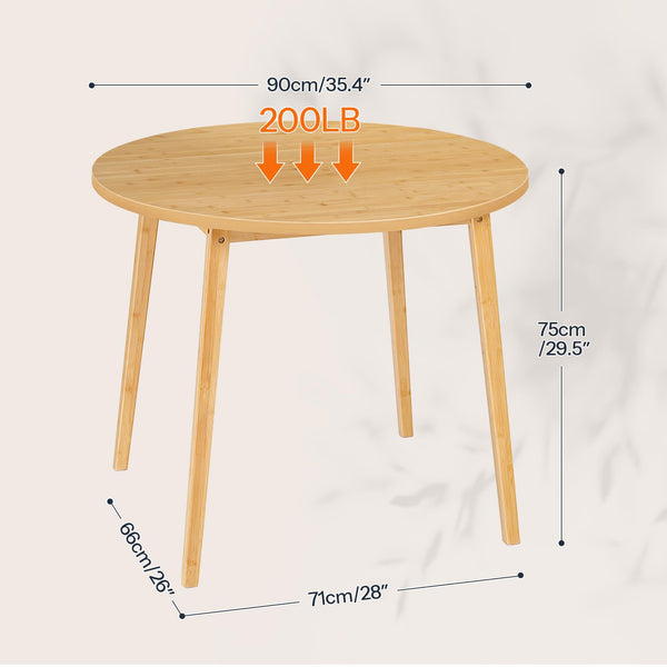 Round Bamboo Dining Table for 2-4 | 35.4 Inch Kitchen Table for Small Spaces