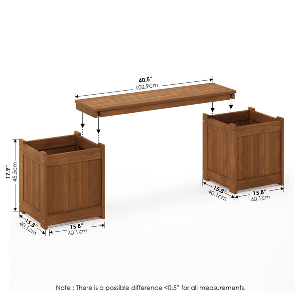 Outdoor Hardwood Planter Bench with Flower Box