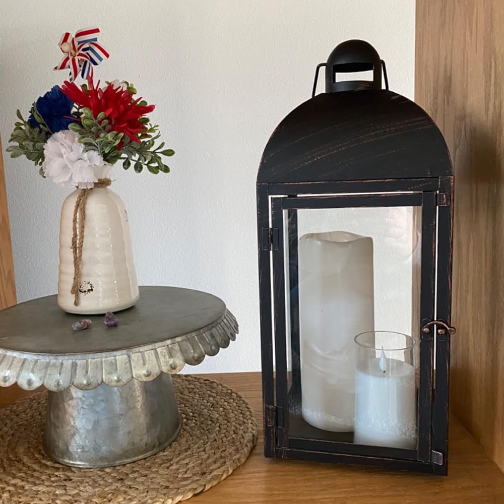 Decorative Candle Lanterns Set of 3 – Large Metal & Glass Outdoor Indoor Lanterns