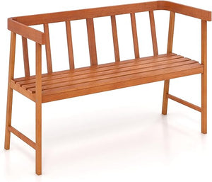 50" Solid Wood Outdoor Bench with Backrest & Armrests