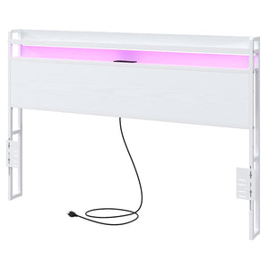 Full Size Headboard with Outlets, USB, LED Light & Storage Shelf
