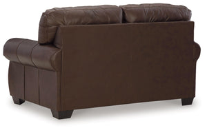 Dark Brown Leather Loveseat with Nailhead Trim