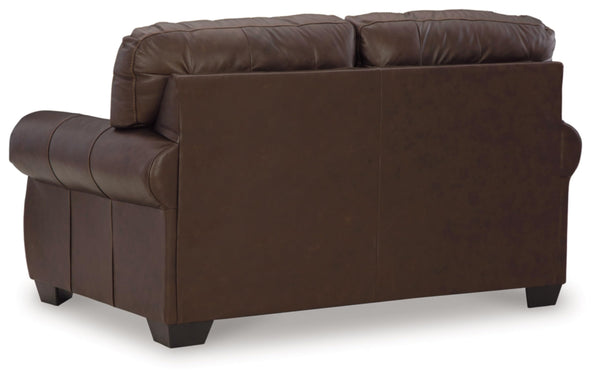 Dark Brown Leather Loveseat with Nailhead Trim