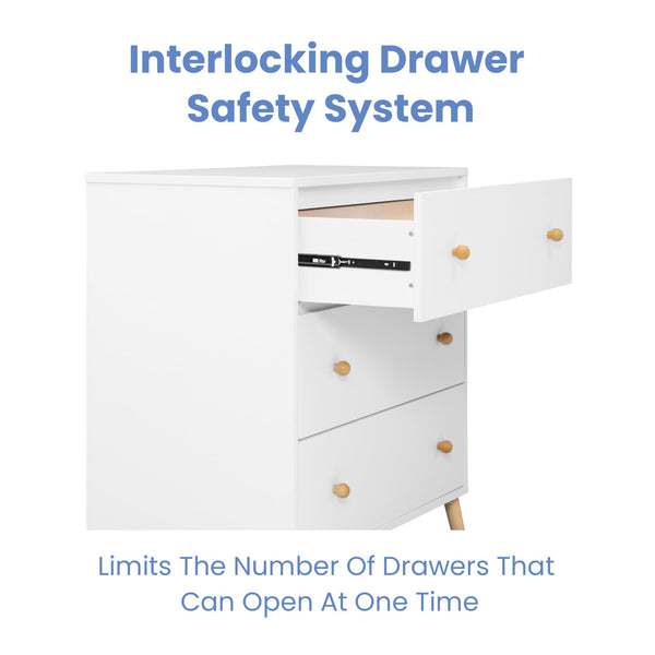 3-Drawer Dresser with Interlocking Drawers – White/Natural