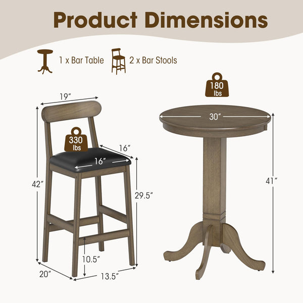 3-Piece Round Bar Table Set with 2 Stools