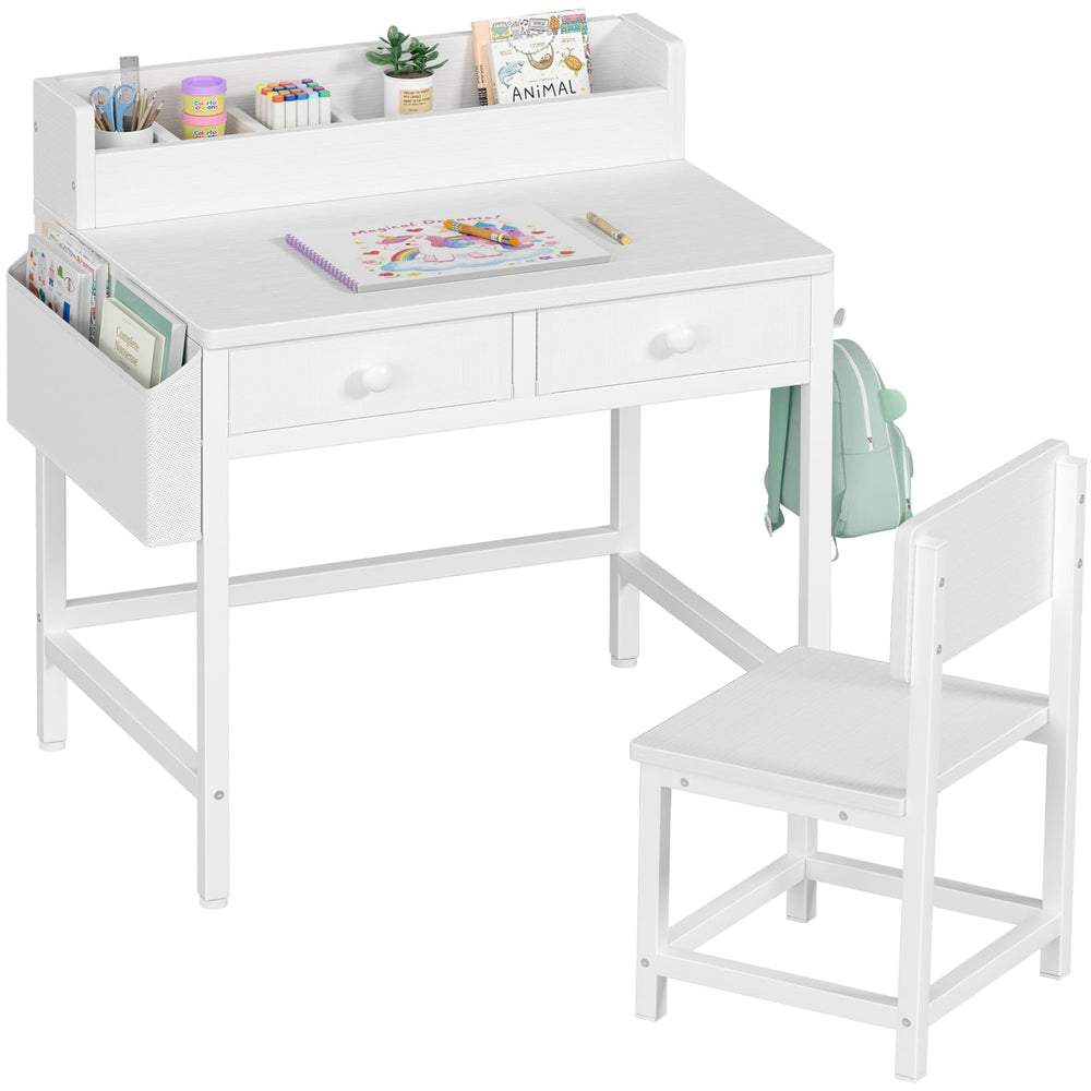 Kids Desk and Chair Set with Fabric Drawers and Storage