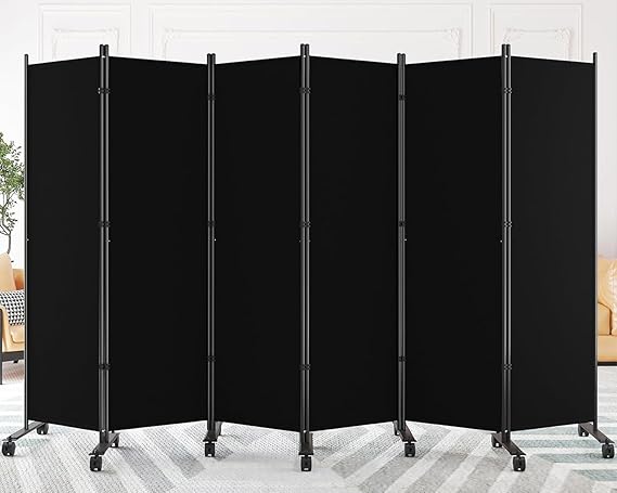 Folding Room Divider with Lockable Wheels & Privacy Screen