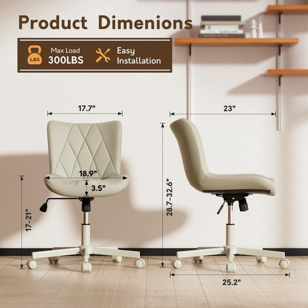 Armless Adjustable Desk Chair – PU Leather, Memory Foam Seat