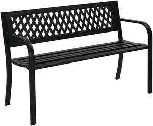 Outdoor Metal Patio Bench with Floral Backrest
