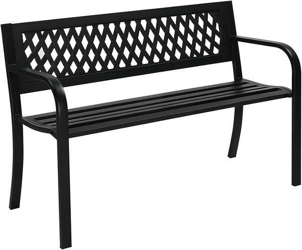 Outdoor Metal Patio Bench with Floral Backrest