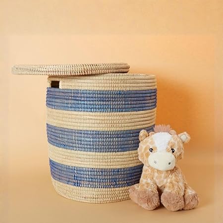 African Woven Wicker Storage Basket with Lid