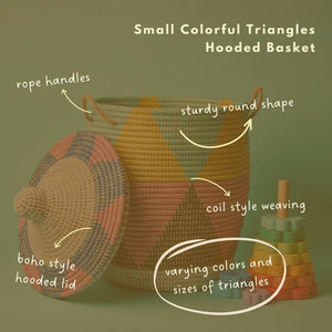 Colorful Wicker Basket with Hooded Lid & Rope Handles
