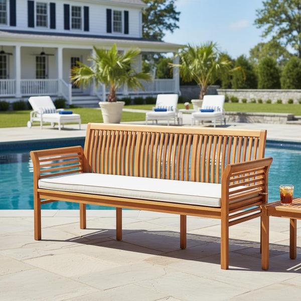 3-Seat Outdoor Acacia Wood Bench with Cushion