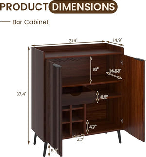 Fluted Wine & Coffee Bar Cabinet with Storage