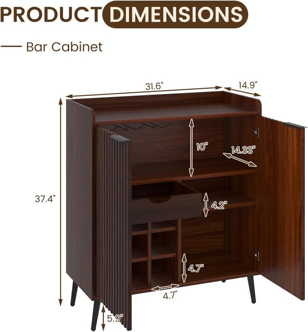 Fluted Wine & Coffee Bar Cabinet with Storage