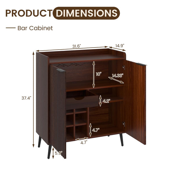 Fluted Wine & Coffee Bar Cabinet with Storage