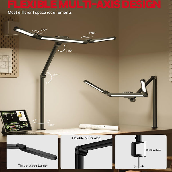 LED Desk Lamp with Clamp – 22W Adjustable Task Light for Home Office